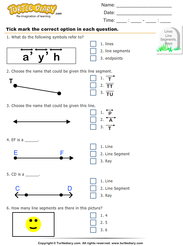 Lines Line Segments And Rays Multiple Choice Questions Worksheet