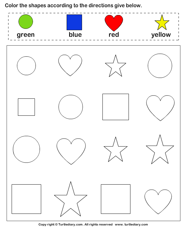 Identify Shapes and Color Them Worksheet - Turtle Diary