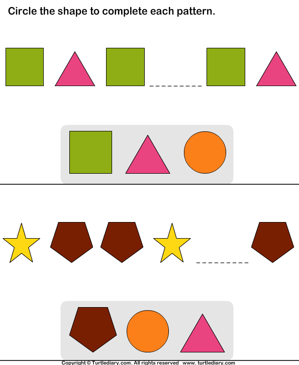 Identify the Shape Pattern Worksheet Turtle Diary