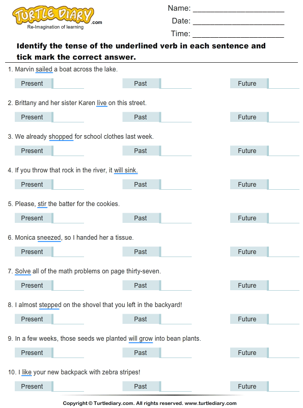 Verb And Verb Tenses Worksheets