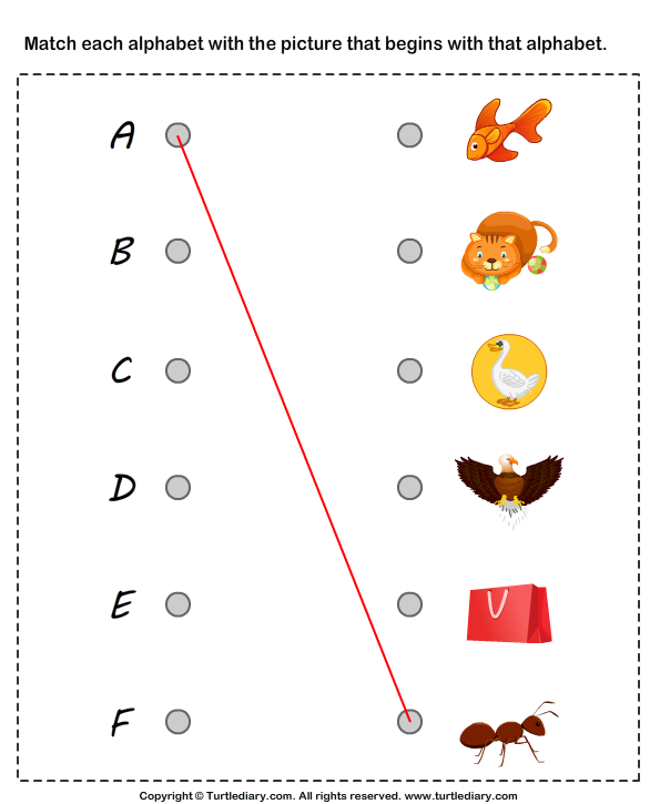 Matching Letters to Pictures A to F Worksheet - Turtle Diary