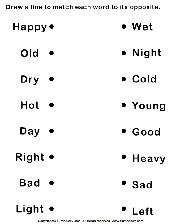 Match Opposite Adjectives Worksheet Turtle Diary