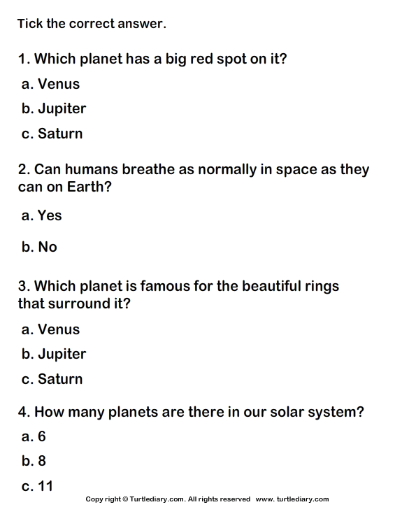 Solar System Worksheet - Turtle Diary