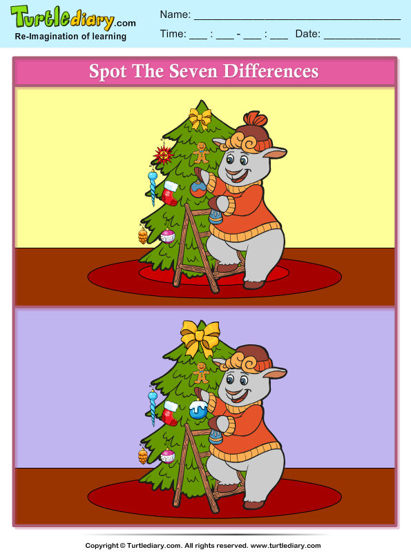 Spot the Difference Christmas Tree Decoration Worksheet - Turtle Diary