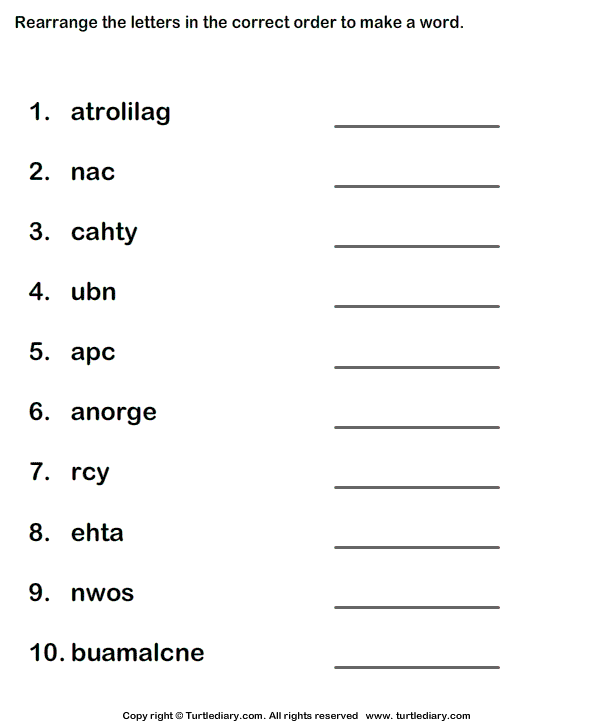 Turtle Diary Unscramble Letters to Make Words Worksheet