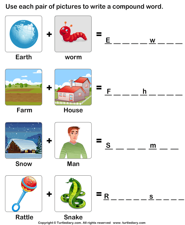 Write a Compound Word Using Two Words Worksheet - Turtle Diary
