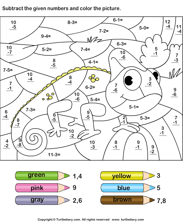 Write Difference and Color using Key Worksheet Turtle Diary