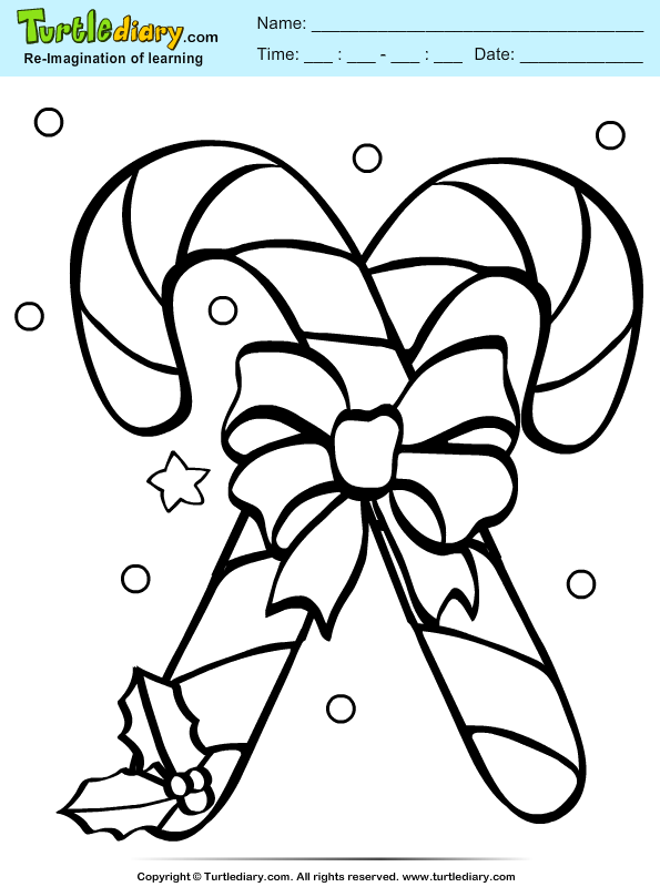 Candy Cane Coloring Sheet | Turtle Diary