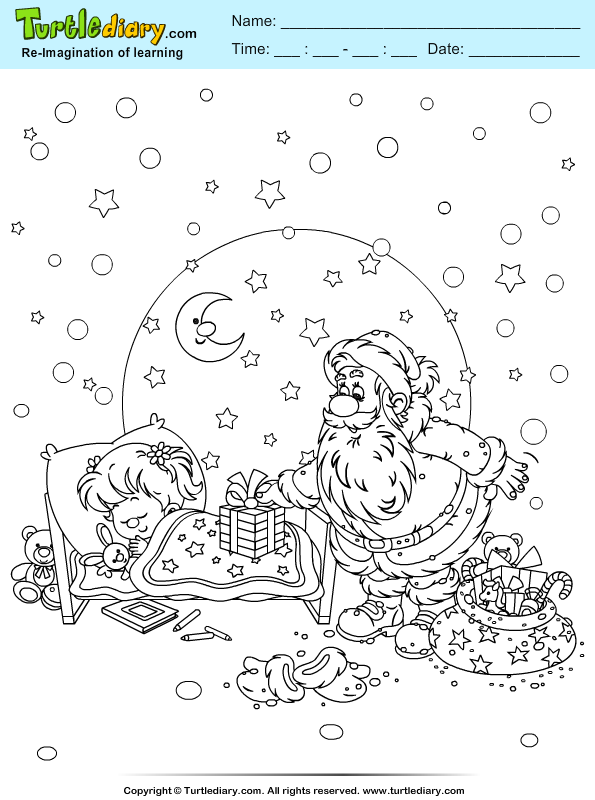 Download Santa Sleeping Child Coloring Sheet | Turtle Diary