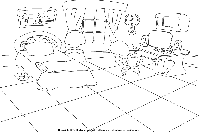 bedroom coloring sheet | turtle diary