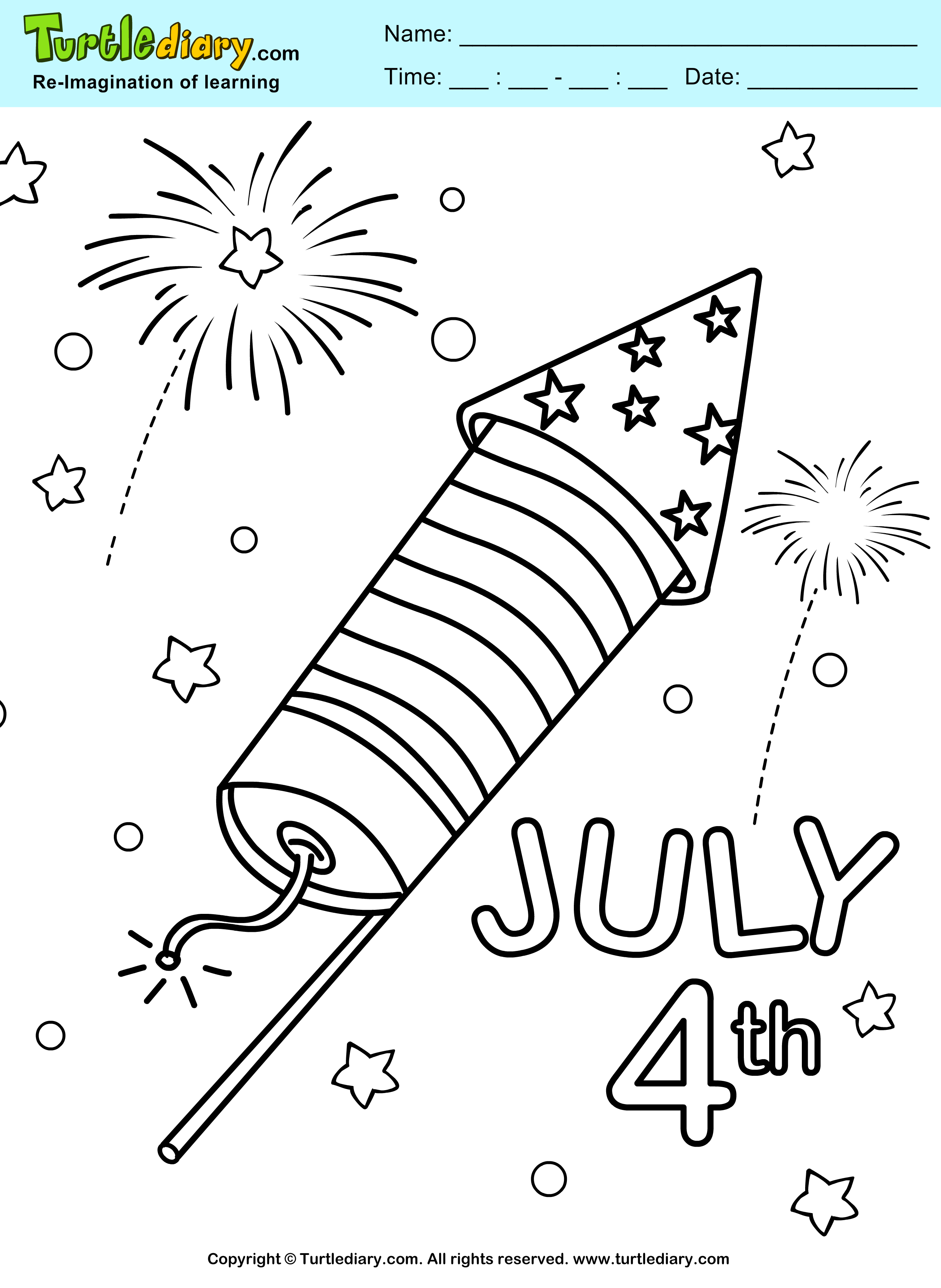 4th of July Fireworks Coloring Sheet Turtle Diary