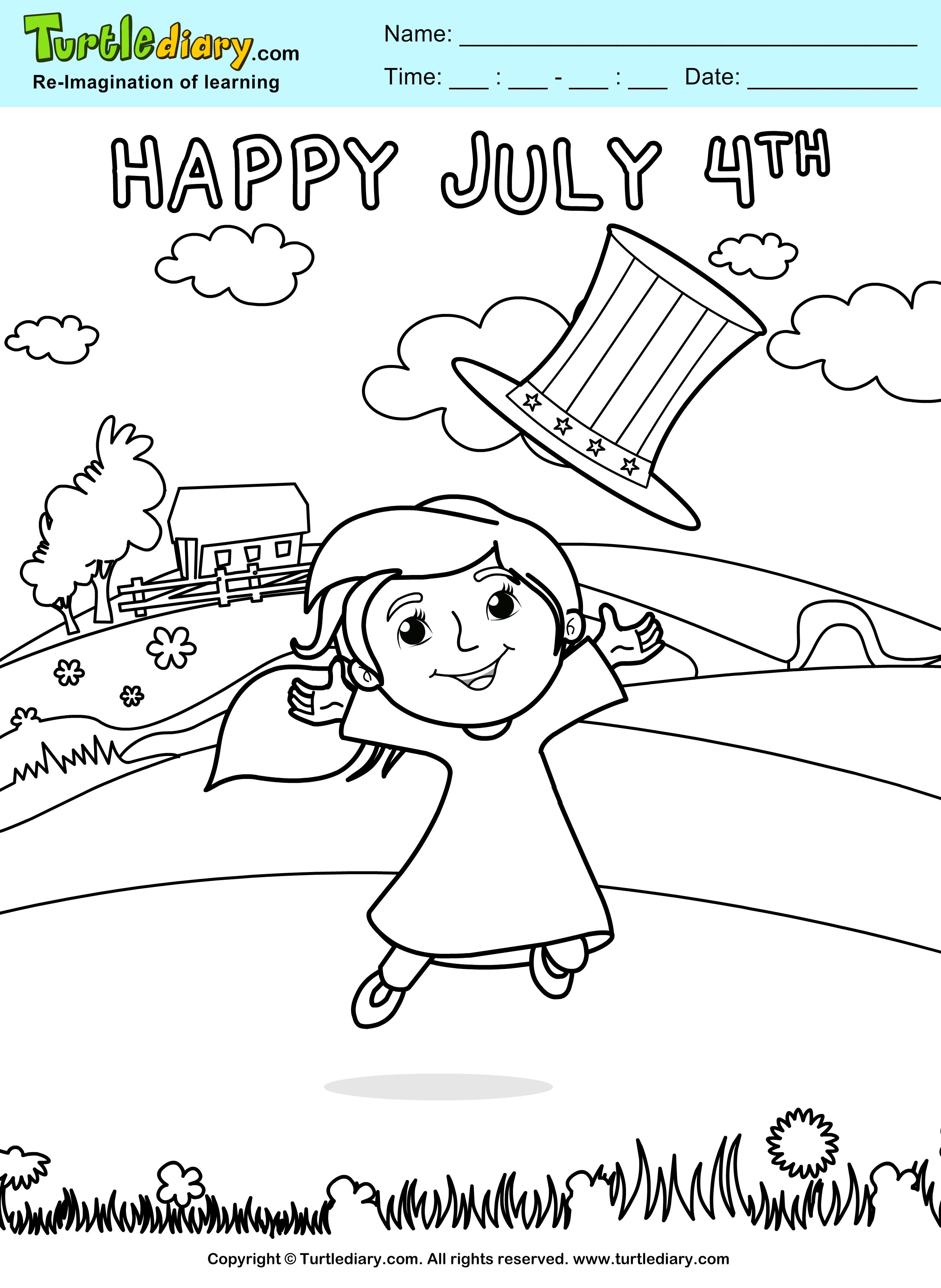 
Happy July 4th Printable Coloring Page