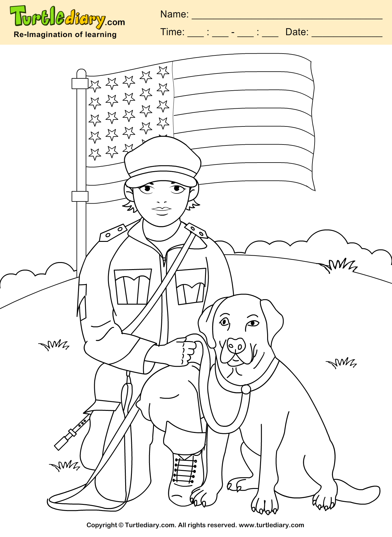 Soldier with Dog Coloring Page