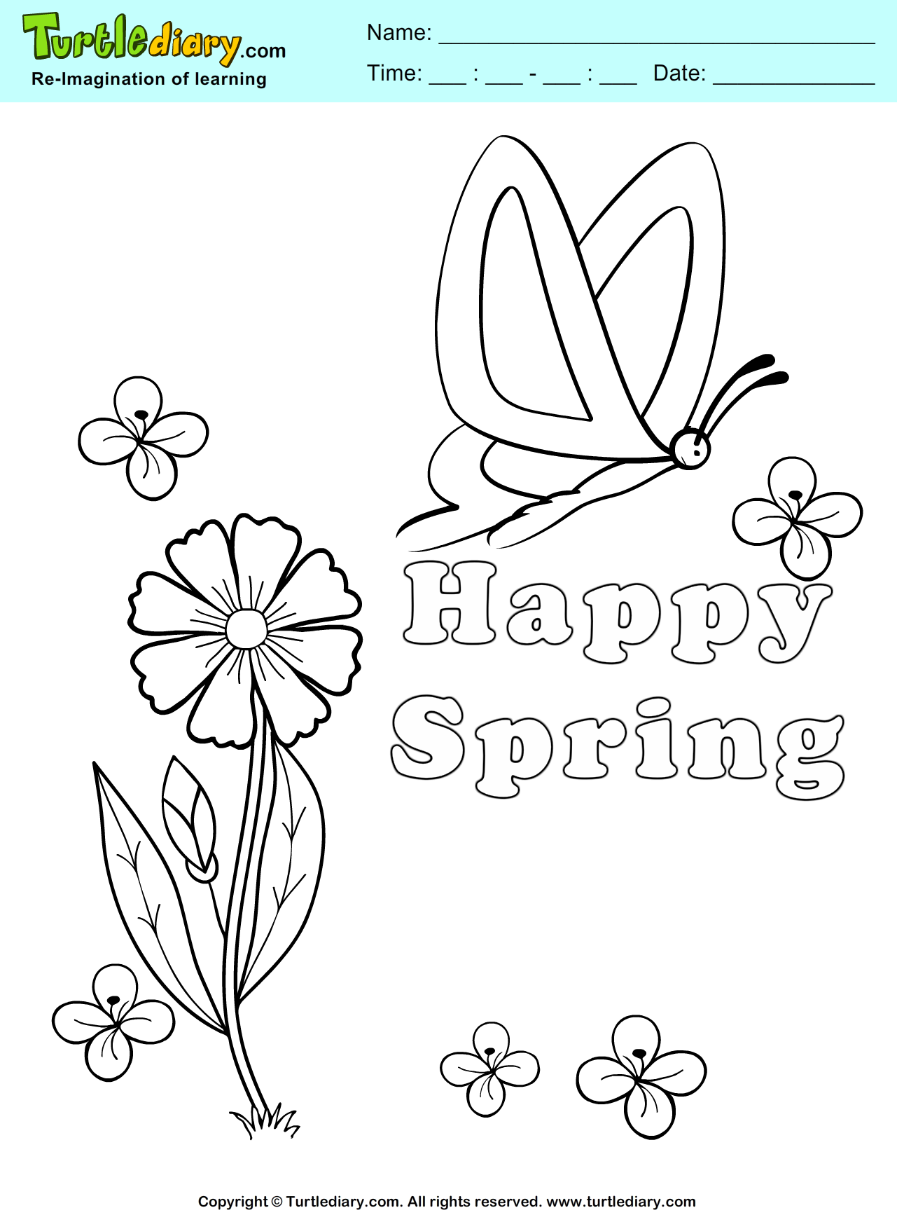 Happy Spring Coloring Page Turtle Diary