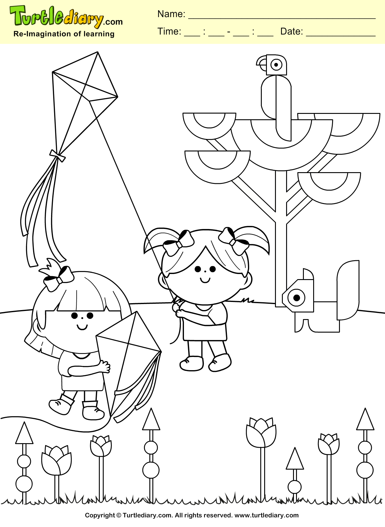 Kite Coloring Sheet | Turtle Diary