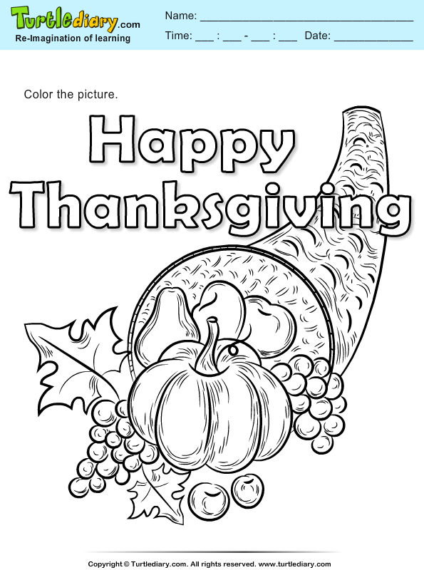 Thanksgiving Cornucopia Coloring Sheet | Turtle Diary