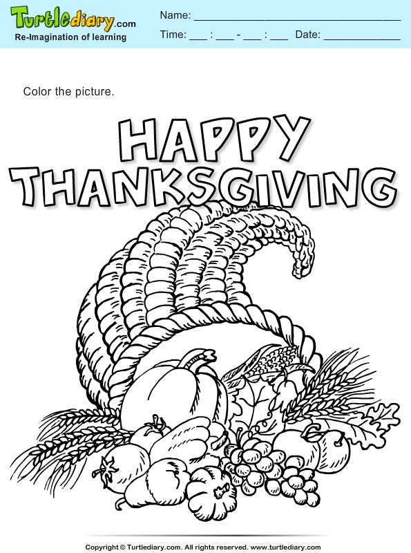 Thanksgiving Cornucopia Coloring Page | Turtle Diary