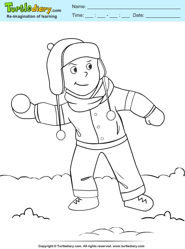 Boy Playing with Snowball Coloring Sheet | Turtle Diary