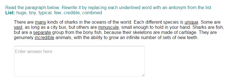 Rewriting a Paragraph with Antonyms of the Given Words Quiz - Turtle Diary