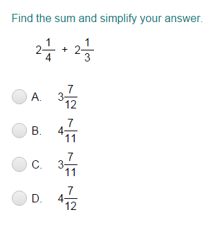 add mixed numbers with unlike denominators turtle diary quiz