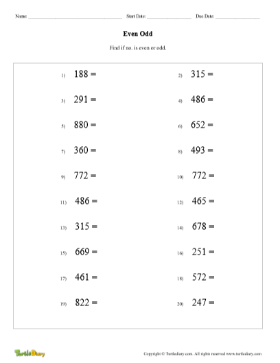 Even and Odd Worksheet Generator Turtle Diary