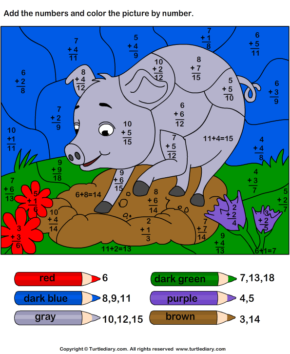 add-and-color-pig-using-color-key-worksheet-turtle-diary