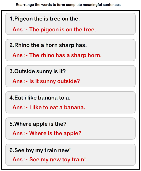 sequence of sentences exercises with answers