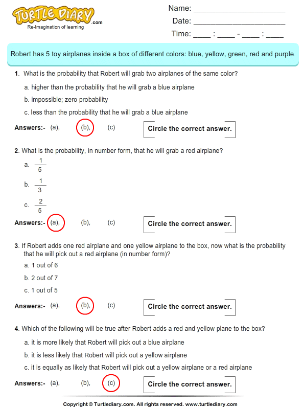 calculate the probability worksheet turtle diary