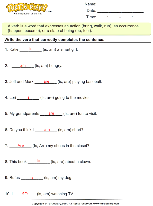 Choose the Correct Form of the Verb To Be Am Is Are 