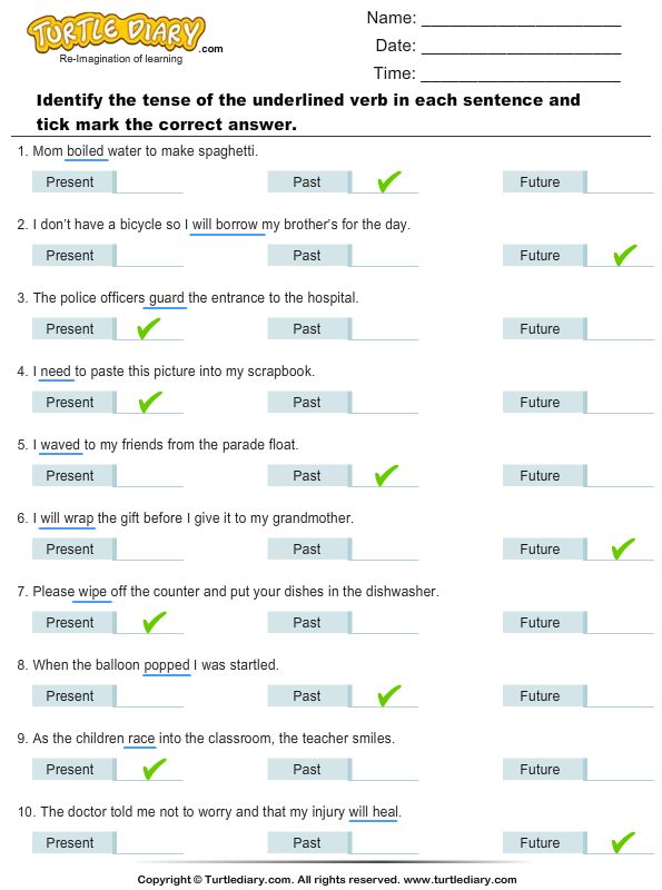 choose the correct tense of the underlined verb worksheet turtle diary