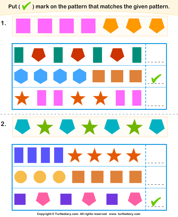 Choose the Pattern that Matches the Given Pattern Worksheet - Turtle Diary
