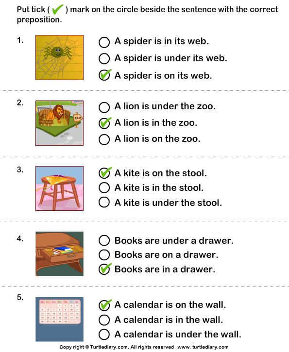 synonym formation for On Sentence and in with the Preposition the Choose Correct