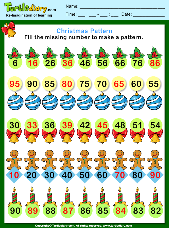 Christmas Find the Missing Number Pattern Worksheet ...