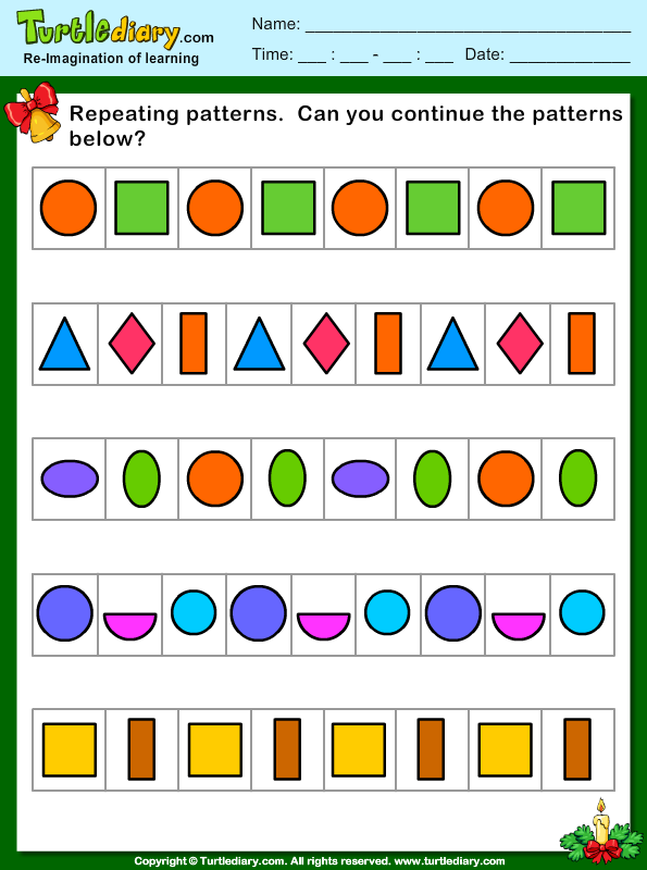 Christmas Repeating Patterns Worksheet - Turtle Diary