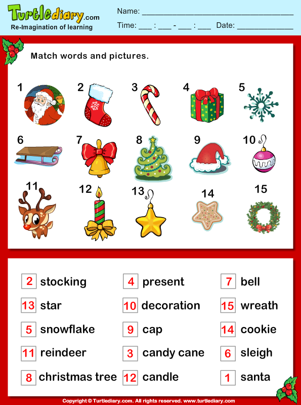 Christmas Vocabulary Words and Pictures Worksheet - Turtle Diary