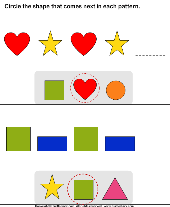 circle shape to complete patterns worksheet turtle diary