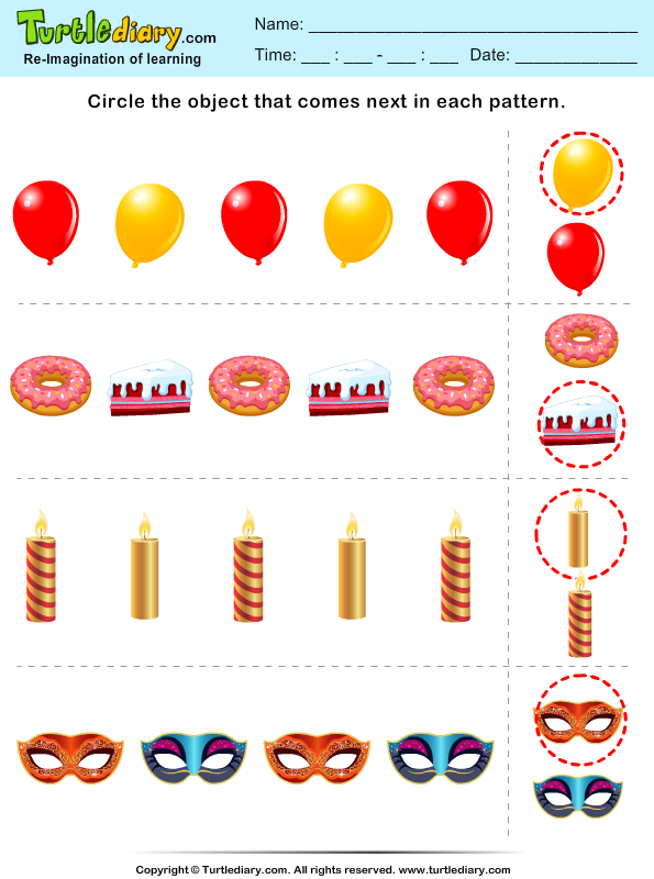 Circle the Object That Comes next in the Pattern Worksheet - Turtle Diary