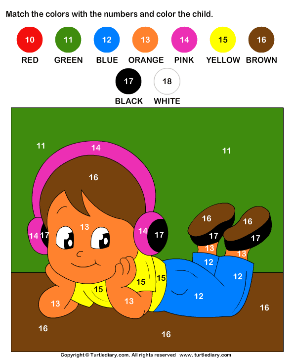 Color the Child by Numbers Worksheet - Turtle Diary