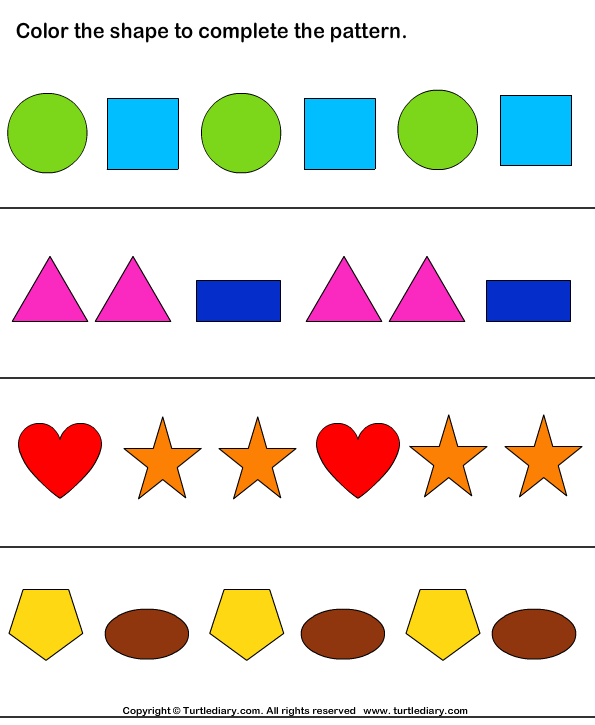 Color the Shapes to Continue Patterns Worksheet - Turtle Diary