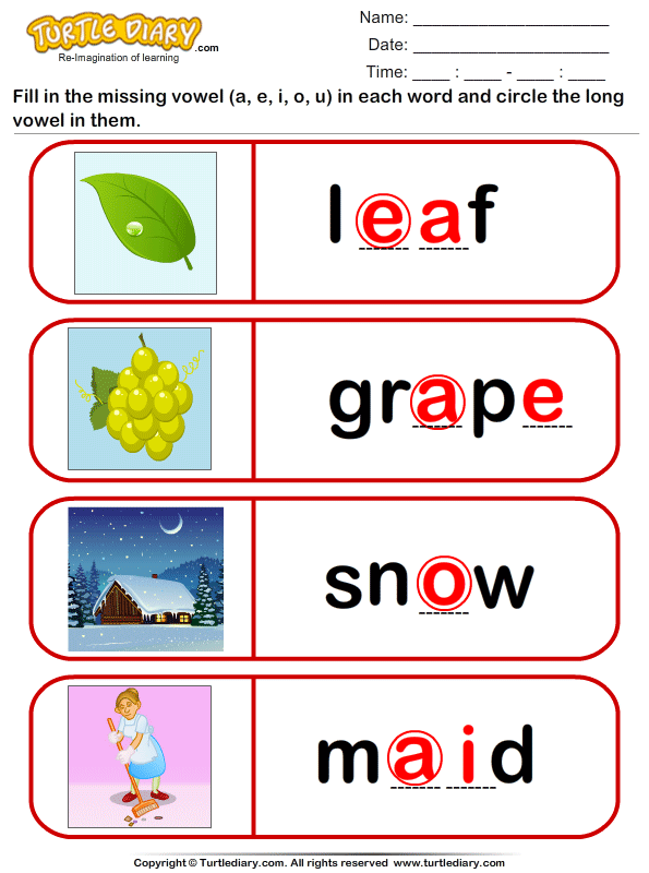 Complete each Word and Identify Long Vowel Worksheet ...