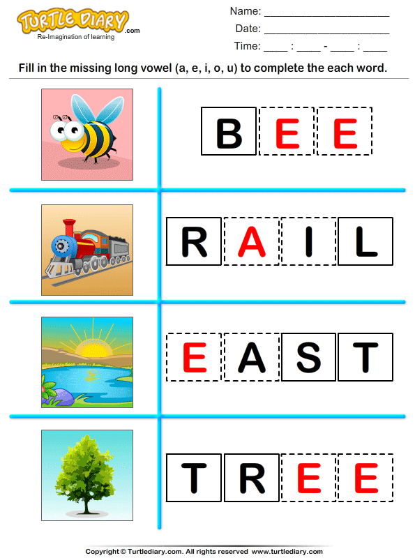 complete each word by writing missing long vowel worksheet turtle diary