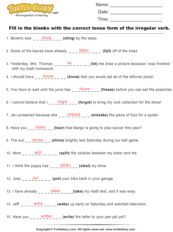Right forms of verb practice practice