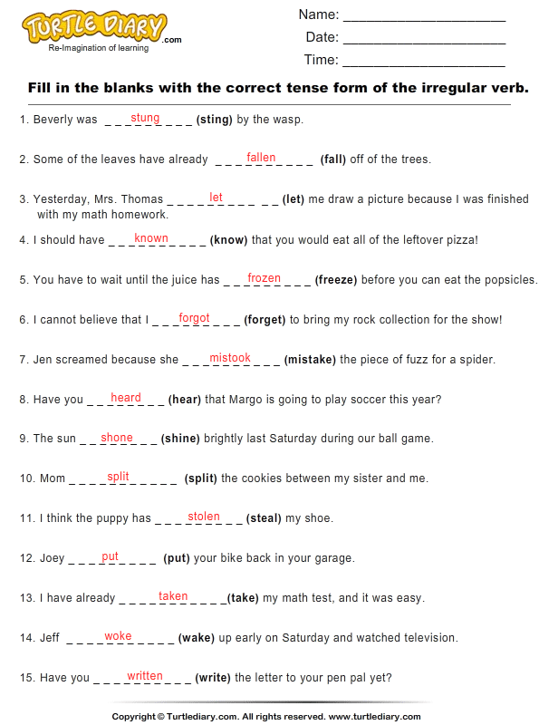 Right Form Of Verbs Exercise