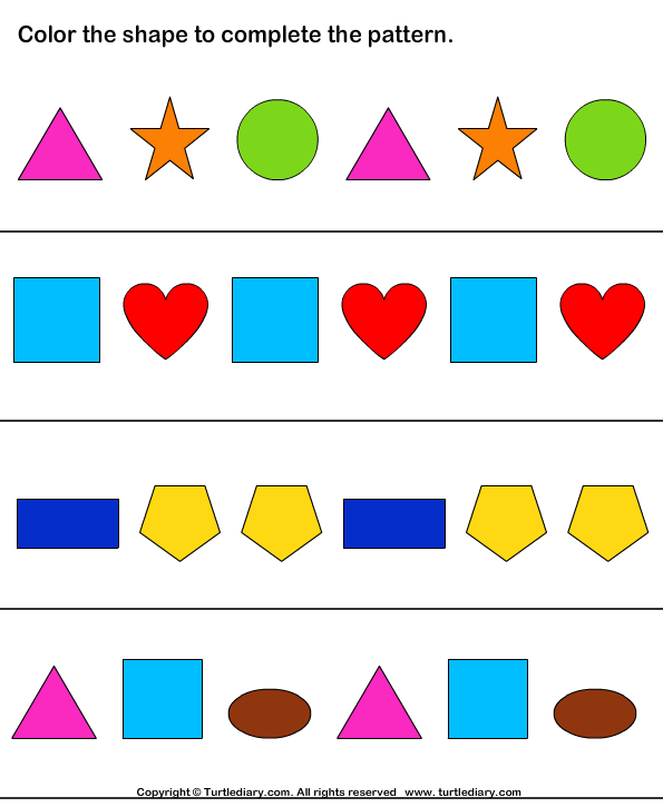 Complete Shapes Pattern by Coloring Worksheet - Turtle Diary