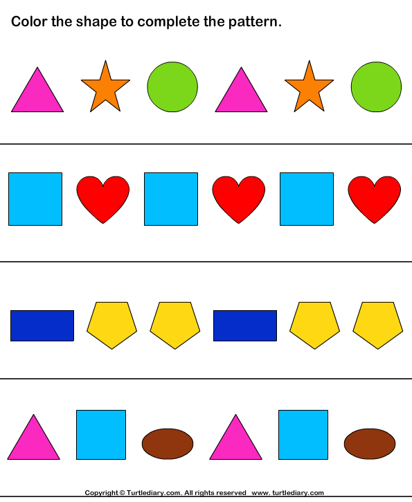 complete shapes pattern by coloring worksheet turtle diary