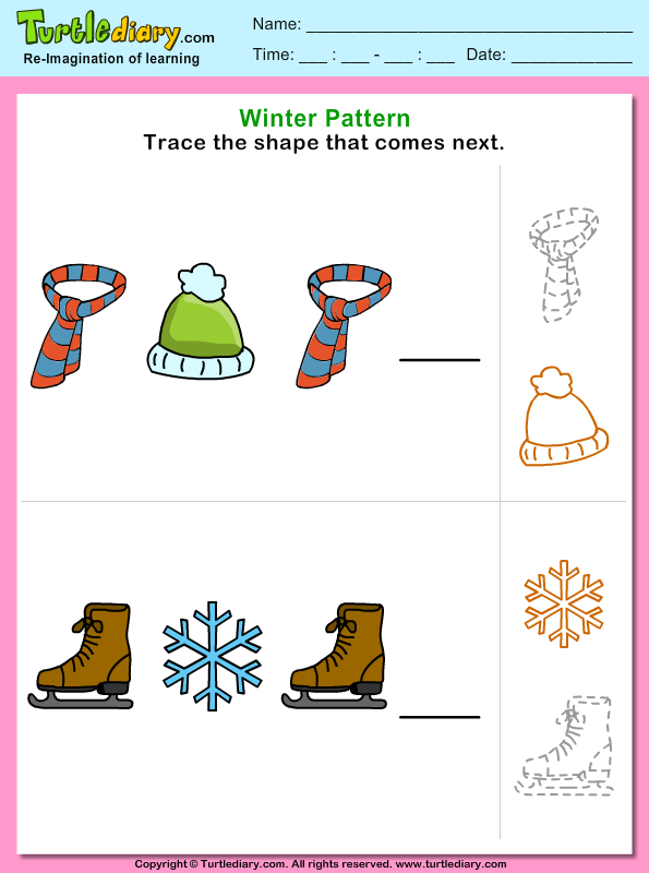 Complete The Pattern Tracing Worksheet Turtle Diary