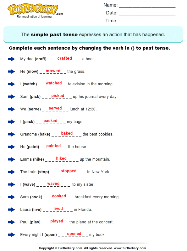 Complete the Sentence by Changing the Verbs to Past Tense Form