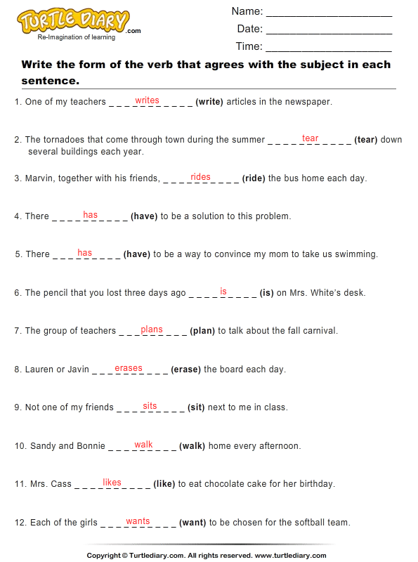 Correct Form Of Verb Exercises With Answers