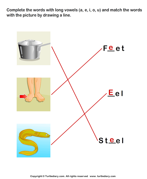 Complete Words with Long Vowel Sound E and Match with Pictures