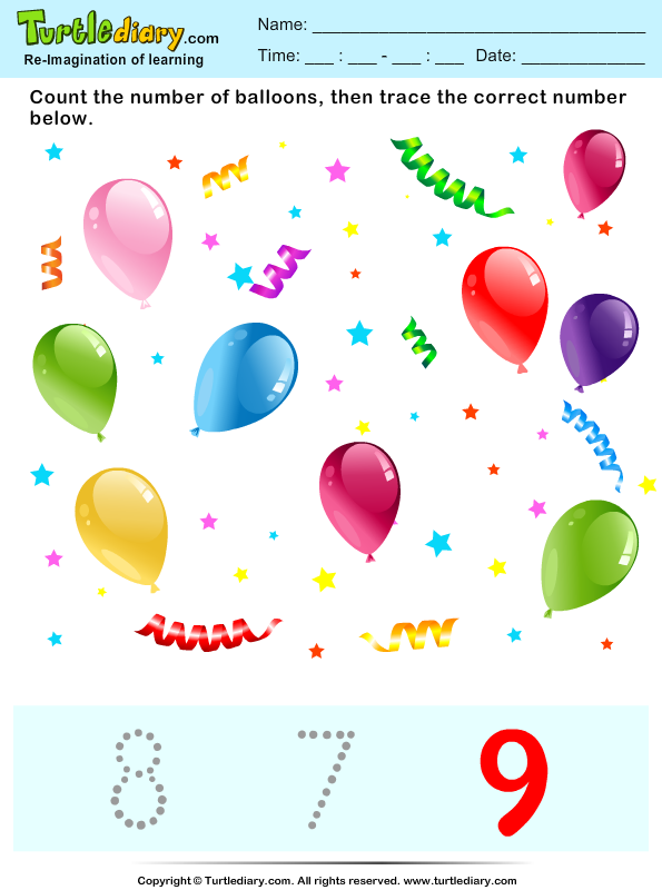 Count the Balloons Worksheet - Turtle Diary